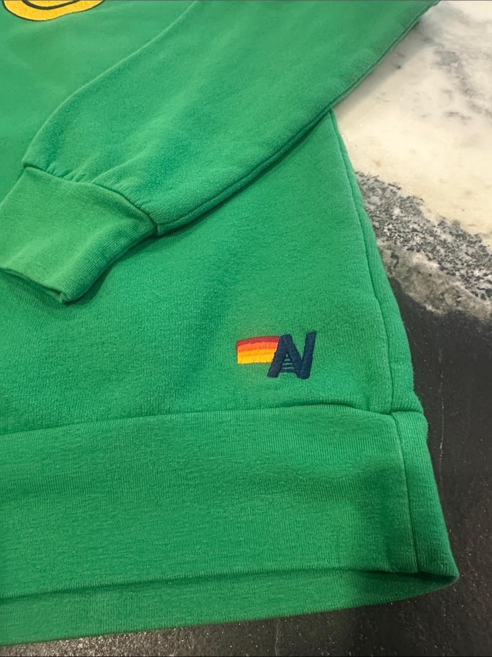 Aviator Nation Green Sweatshirt with Yellow Smiley Patch- Large - Picture 2 of 5